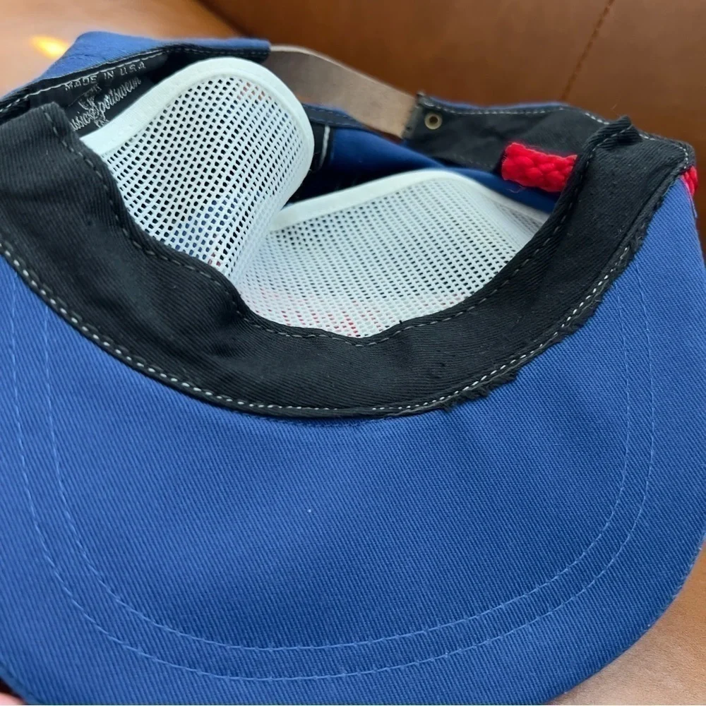Vtg Classic Sportswear Majestic Flag Blue Roped Trucker Hat Cap Leather Strap